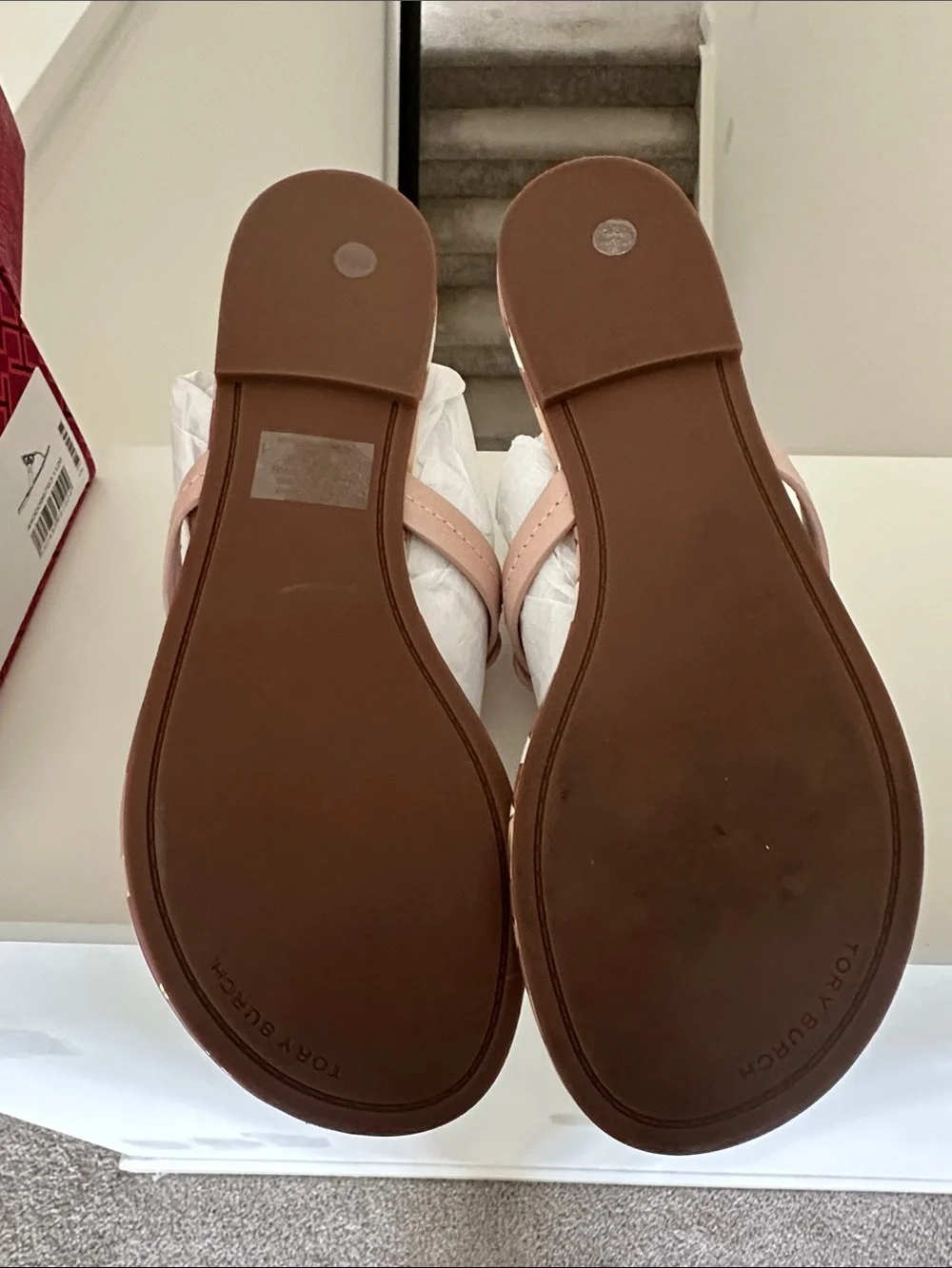 Tory Burch Blush Pink Miller Logo Thong Sandals